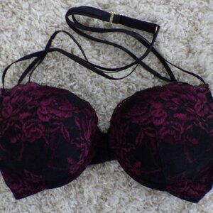 La Sensa Hello Sugar Women's Padded Underwire Push-up Bra 36C Black Red Lace